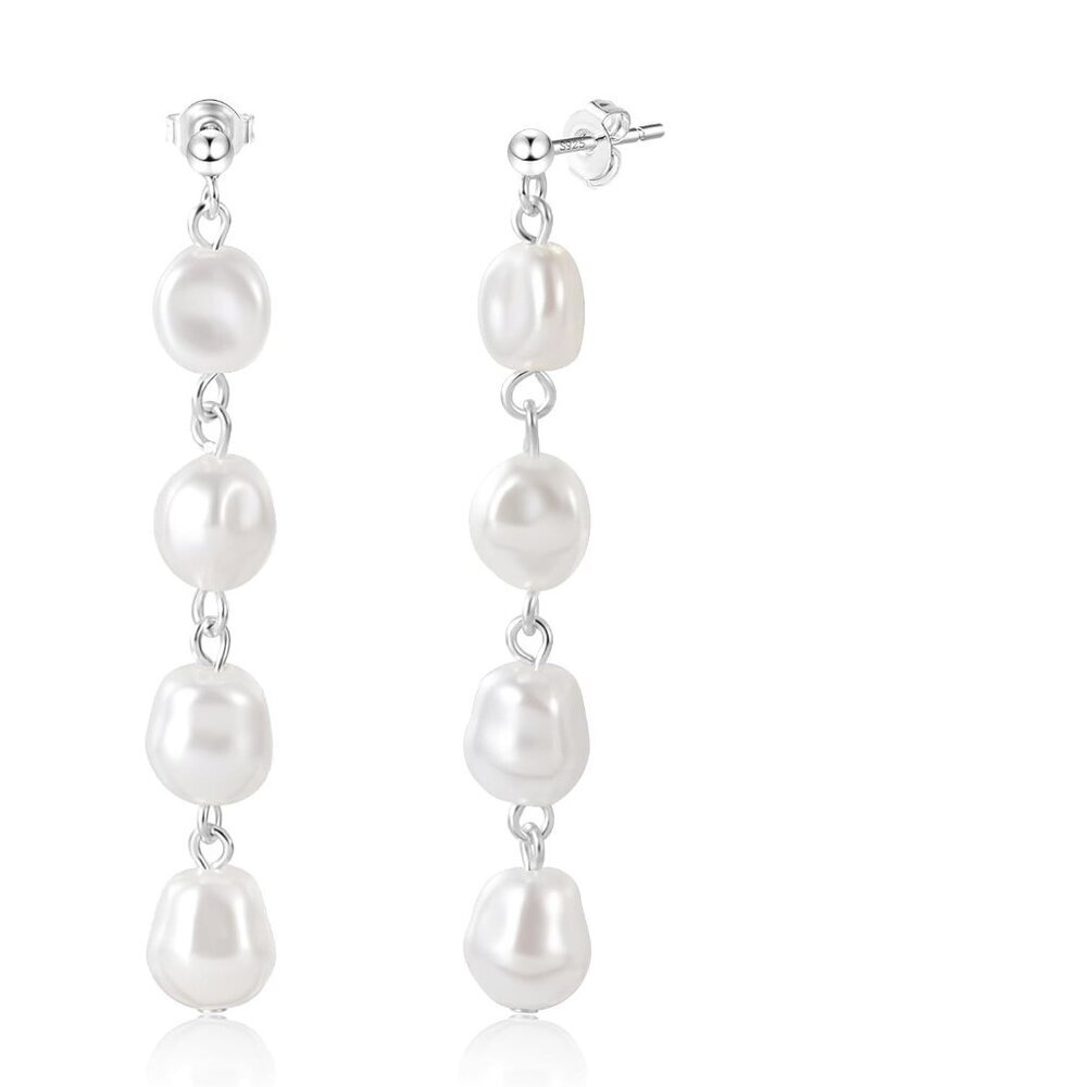 Silver Baroque Pearl Drop Dangle Long Tassel Wedding Bridal Earrings for Women